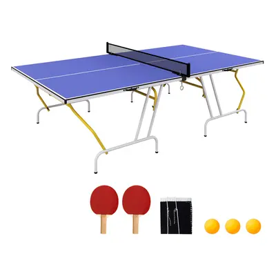 SPORTNOW 9FT Foldable Table Tennis Table with Cover, Net, Paddles, Balls - Blue