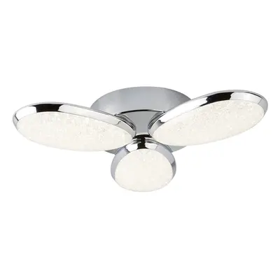 3 Light LED Ceiling Flush Chrome Ice Effect Shade