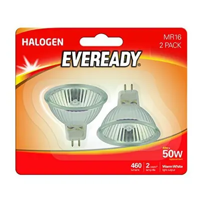 Eveready ECO Halogen 40W (50W Equivalent) MR16 Cap Light Bulb, Pack of 2, GU5.3, W