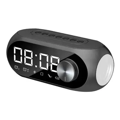 (Black) Bluetooth 5.0 Speaker Alarm Clock Mirror Night Light Multiple Play Modes LED Display Sur