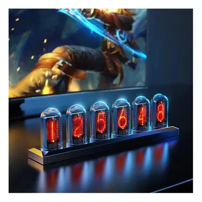 RGB Nixie Tube Clock with IPS Color Screen, LED Night Light for Gaming Desk, Home Decor Gift Ide