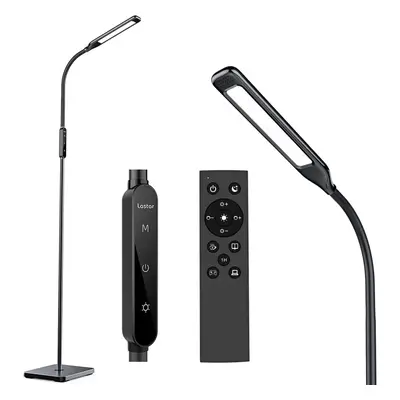 (Black) Floor lamp, reading lamp with remote control and touch control, suitable for living room