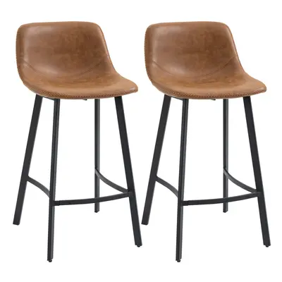 HOMCOM Industrial Bar Stools Set of 2, Bar Chairs with Steel Legs, Brown