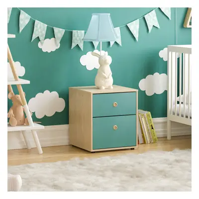 (Teal & Oak) Neptune Drawer Bedside Cabinet Side Lamp Storage