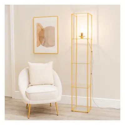 ValueLights Gobie Gold Metal Frame with Glass Storage Shelf Floor Lamp