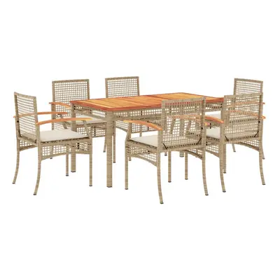 (6 piece) vidaXL Garden Dining Set with Cushions Outdoor Chair Bench Beige Poly Rattan