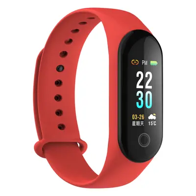 (Red) Single Touch Blood Pressure SMS Reminder Remote Camera Weather Forecast Smart Watch Band