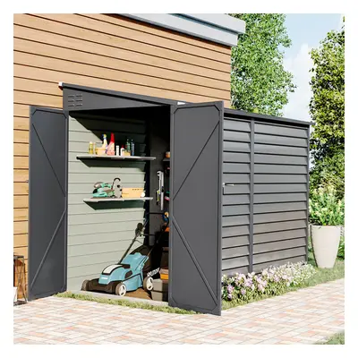 8 x ft Grey Lean To Metal Garden Storage Shed Outdoor Tool House with Lockable Door