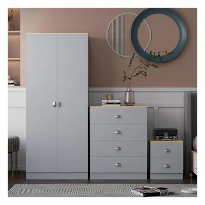 3 Piece Grey Bedroom Furniture Set Chest of Drawers Wardrobe Bedside Table