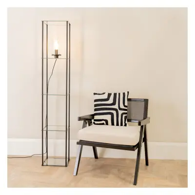 ValueLights Gobie Black Frame with Glass Storage Shelf Floor Lamp