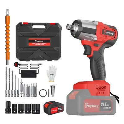 21V Cordless Brushless Impact Wrench & Eletric Drill High Torque 550N.m with 6000mAh Battery & C