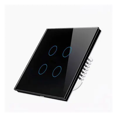 (Black) WiFi+RF433 Smart Light Touch Switch 4Gang EU Wireless Remote Control Works with Alexa Go