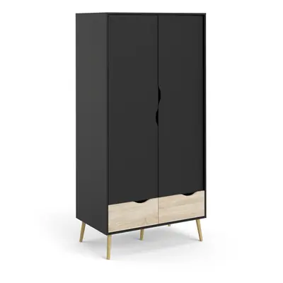 Oslo Wardrobe - Doors Drawers in Black and Oak