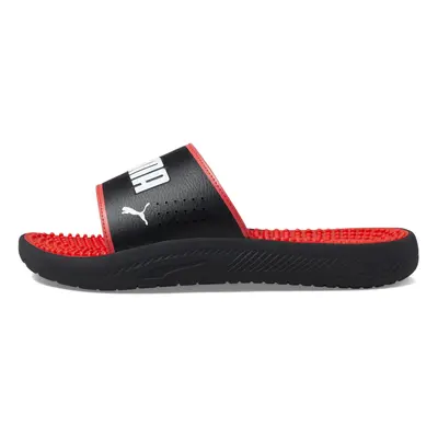 PUMA Men's Softride Massage Slide Sandal Black White-High Risk Red