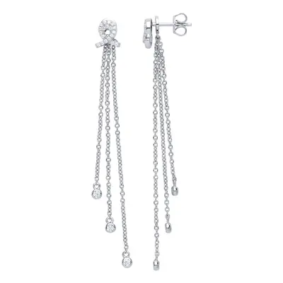 Jewelco London Ladies Sterling Silver Cubic Zirconia Meteor Shower Drop Earrings - GVE657