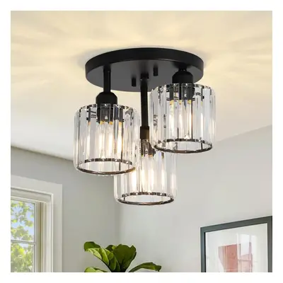 Modern Crystal Ceiling Light Retro 3-Light Ceiling Lamp Black, for Living Room, Hallway, Bedroom