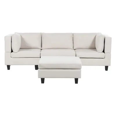 3-Seater Modular Fabric Sofa with Ottoman Light Beige UNSTAD