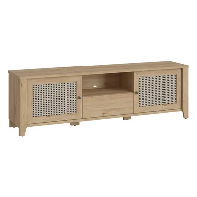 Cestino Door Drawer TV Unit in Jackson Hickory Oak and Rattan Effect