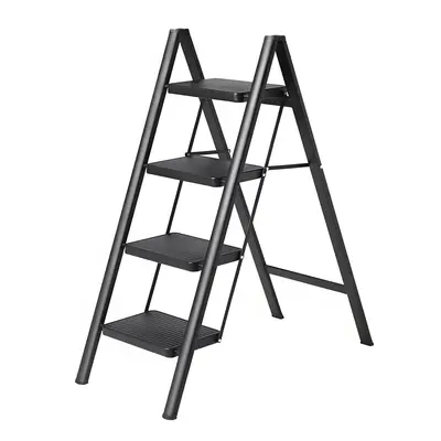 (Black Step Ladder Folding Carbon Steel Stool) Black Metal Step Ladder Folding Carbon Steel Stoo