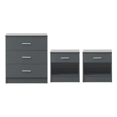 3 Piece Bedroom Furniture Set Chest Drawers 2x Bedside Table Dark Grey