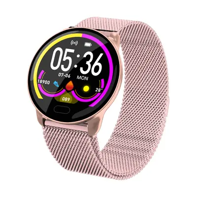 (Pink-Steel) All-day Blood Pressure O2 Monitor Motion Tracking Music Brightness Control Fashion 