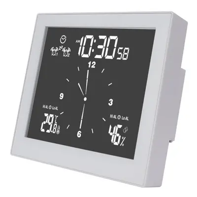 (White) Multifunctional Bathroom Temperature and Humidity Alarm Clock LCD Screen Waterproof Home