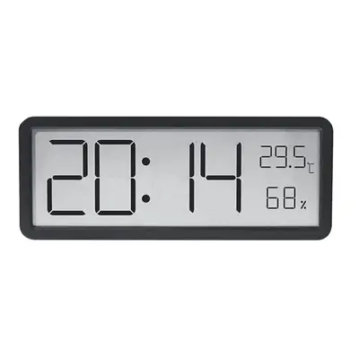 (Black) LCD Digital Wall Clock with Temperature, Humidity, and Time Display - Battery Powered De