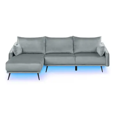 Corner Sofa with LED VARDE Velvet Grey Right Hand