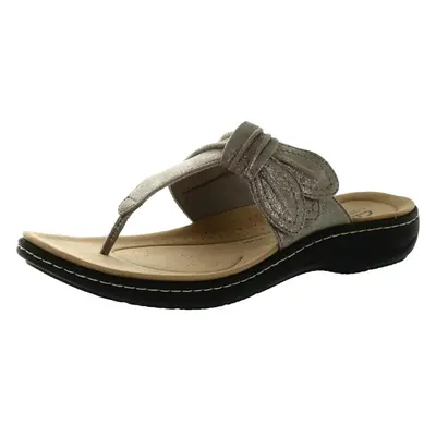 Clarks Laurieann Rae Flat Sandal Taupe Metallic Synthetic 7.5 Wide