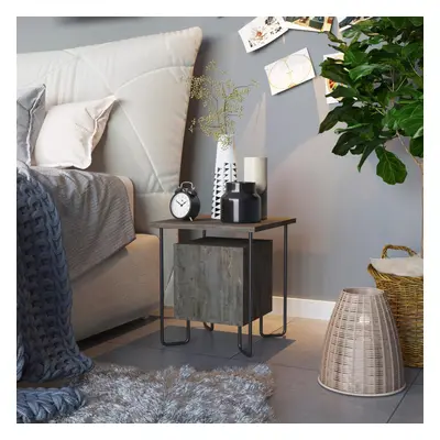 FWStyle Door Bedside Table Cabinet Dark Coffee Black Metal Frame Modern Design