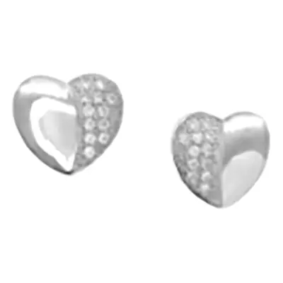 Jewelco London Rhodium Plated Sterling Silver White Cubic Zirconia Domed Love Heart Stud Earring