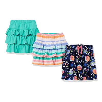 Toddler Girls' Knit Ruffle Scooter Skirts (Previously Spotted Zebra), Pack of 3, Green/Navy Spac