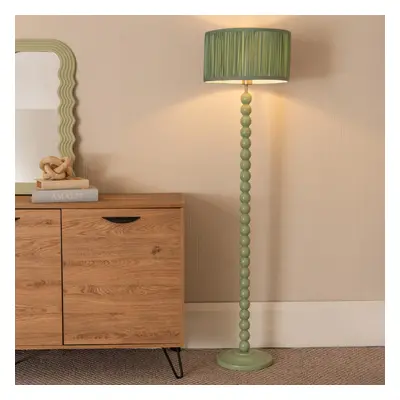 ValueLights Bobbins Ruched Green Shade Sage Green Floor Lamp & Bulb