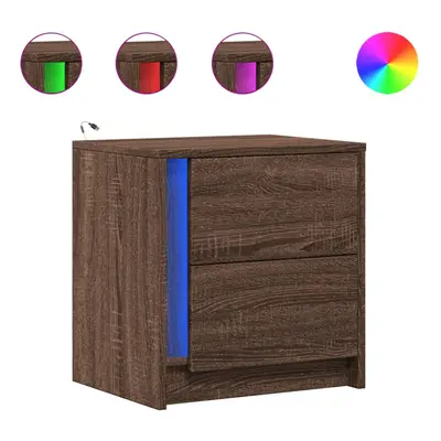 (brown oak, pcs) vidaXL Bedside Cabinet with LED Lights Nightstand Bed Table Engineered Wood