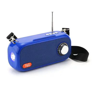 (Blue) Solar Portable Bluetooth 5.0 3D Stereo Bass Column FM Radio Outdoor USB Speakers Support 