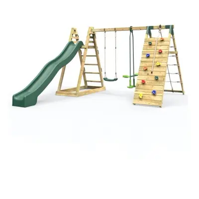 (Feather) Rebo Wooden Pyramid Climbing Frame with Swings and 8.7ft Water Slide