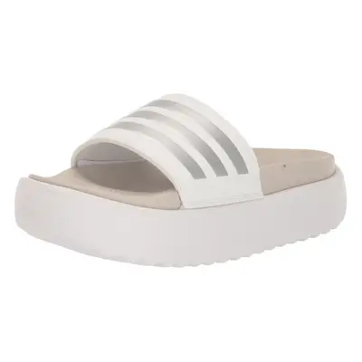 adidas Women's Adilette Platform Slide Sandal White/Zero Metallic/Gre