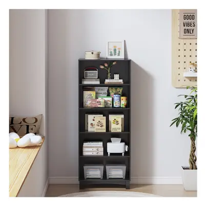 (5-tier, Black) 5/6 Tier Bookcase Shelves Wooden Storage Display Unit Stand