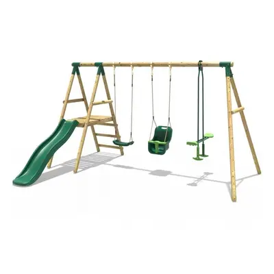 Rebo Voyager Wooden Garden Swing Set with Standard Seat, Baby Seat, Glider, Platform and Slide -