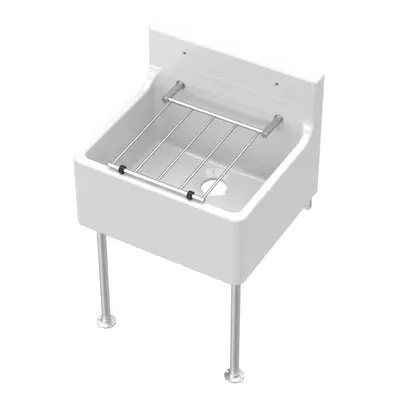 Single Bowl Fireclay Cleaner Sink with Grill & Legs, 455mm x 362mm x 396mm - White/Chrome - Balt