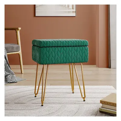 (Green) Rectangle Upholstered Storage Ottoman Vanity Stool