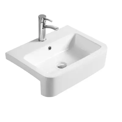 Soft Square Ceramics Semi Recessed Tap Hole Compact Basin (Tap Not Included), 530mm - Balterley