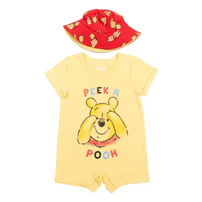 Disney Winnie The Pooh Baby Boys One-Piece Romper & Sunhat Set Yellow