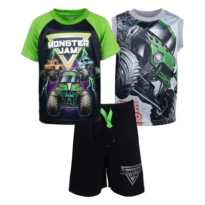 Monster Jam Trucks Big Boys Piece Outfit Set: T-Shirt Tank Top Frenc