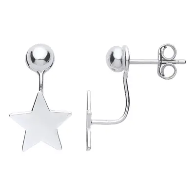 Jewelco London Ladies Sterling Silver Convertible Star Ball Stud Drop Jacket Earrings - GVE757