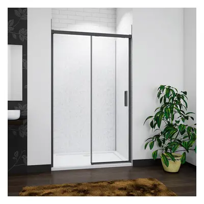 (1950x1400mm) Black Slim Sliding Shower Enclosure 8mm Glass Door