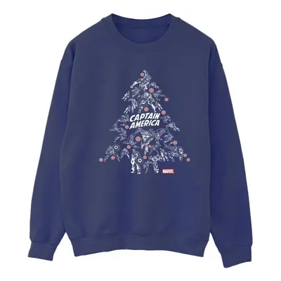 (5XL, Navy Blue) Marvel Womens/Ladies Captain America Christmas Tree Sweatshirt