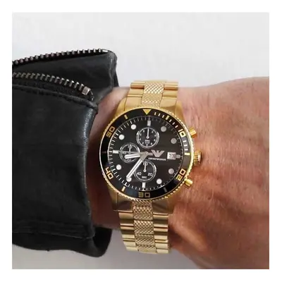 EMPORIO ARMANI MEN'S AR5857 GOLD BRACELET BLACK DIAL GOLD CASE