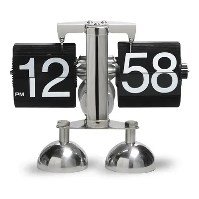 (Black) Vintage European Mechanical Flip Clock - Stainless Steel Dual-Foot Desk Clock for Home D