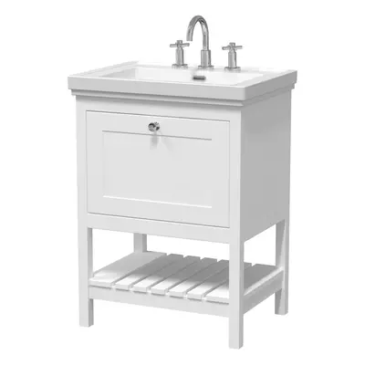 Traditional Furniture Floor Standing Drawer Vanity & Tap Hole Fireclay Basin, 600mm, Pure White